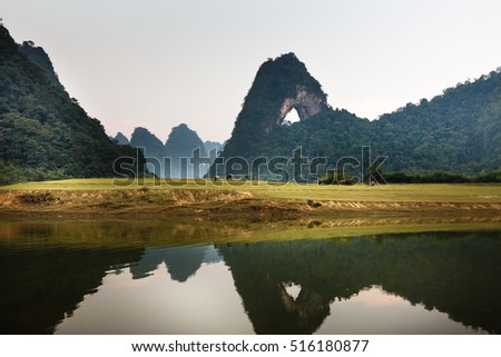 The stunning and unique view in a limestone valley in the province of Cao Bang, Vietnam