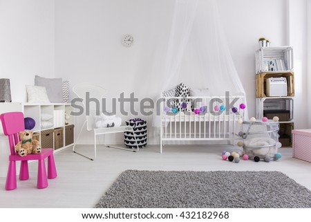 Cute Pink White Bedroom Designed Little Stock Photo