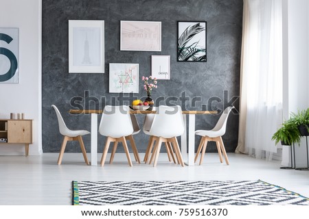 Wooden Dining Table White Design Chairs Stock Photo Royalty Free