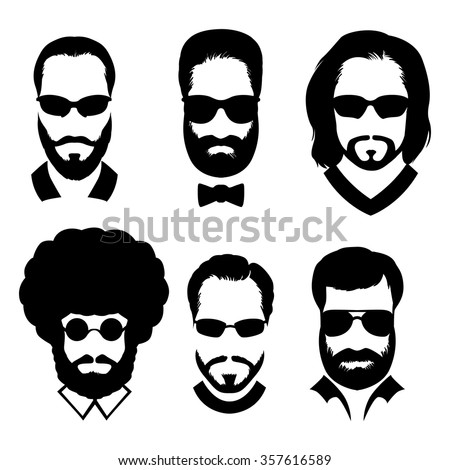 Silhouettes Men Beard Glasses Stylish Avatars Stock Vector 