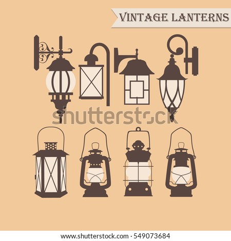 Set of vintage lanterns. Vector illustration.