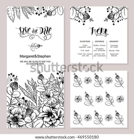 Wedding In Rustic Style Save The Date And Menu Flowers Plants Hand Wedding In Rustic Style Save The Date And Menu Flowers Plants Hand