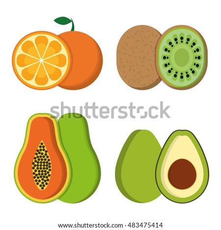 Orange papaya kiwi and avocado icon. Fruits summer healthy and organic food theme. Colorful design. Vector illustration