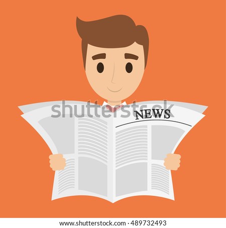 Man Cartoon Reading Newspaper Icon News Stock Vector 489732493 ...