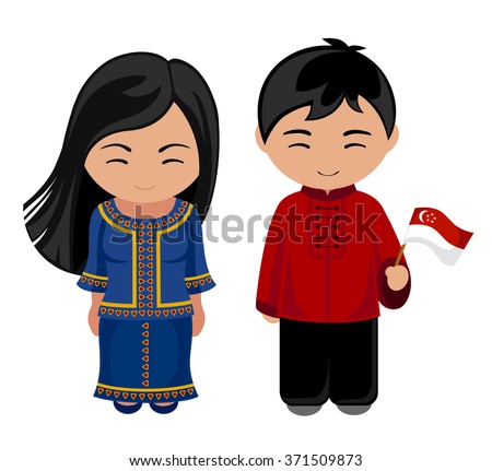 Singaporeans National Dress Flag Man Woman Stock Vector 371509873 ...