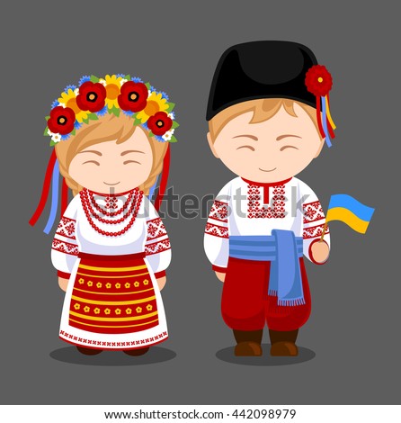 Ukrainians National Dress Flag Man Woman Stock Vector 