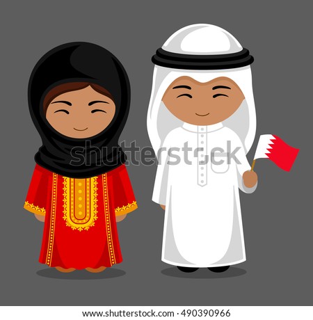 Bahrainis National Dress Flag Man Woman Stock Vector 