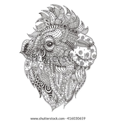 Hand Drawn Camel With Ethnic Floral Doodle Pattern Coloring Page
