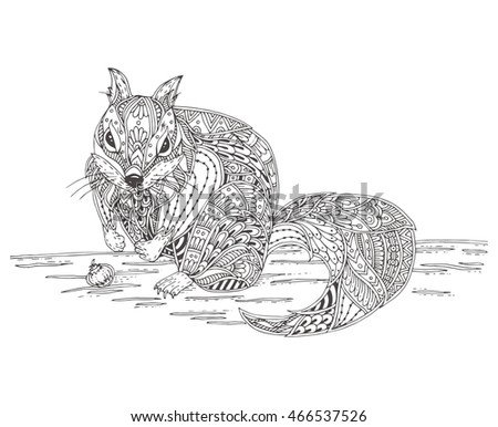 Ground Squirrel Or Chipmunk With Doodle Pattern Coloring Page