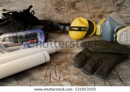 Standard construction safety equipment.safety first, health and safety.Personal Protection Equipment