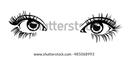 Beautiful woman eye. Vector illustration. Ink drawing. Black and white.