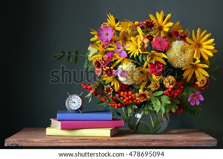 Bouquet and book. Back to school. September 1, knowledge Day. The teacher's day.