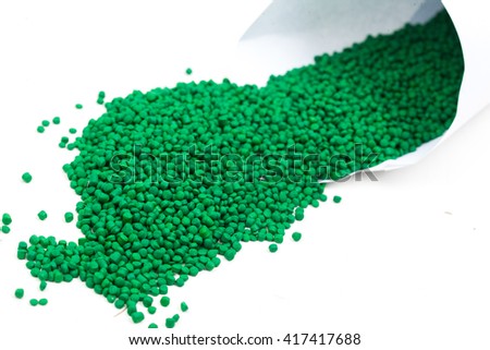 close-up from green polymer pellets for injection moulding