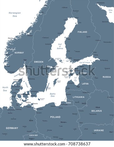 baltic sea map detailed area vector illustration shutterstock countries