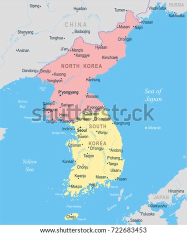 Korean Peninsula Map Detailed Vector Illustration Stock Vector ...