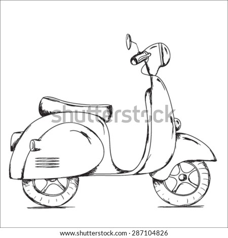 Vector Hand Drawn Retro Scooter Black Stock Vector 287104826 - Shutterstock