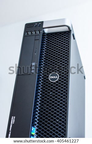 LONDON, UNITED KINGDOM - JUNE 30, 2014: Dell Computers powerful workstation, as seen on june 30, 2014 against white background. Dell workstations machines come configured as tower and other forms
