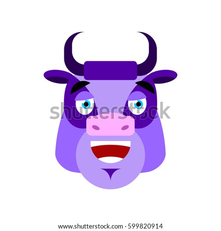Purple Cow happy Emoji. Bull Head merry emotion