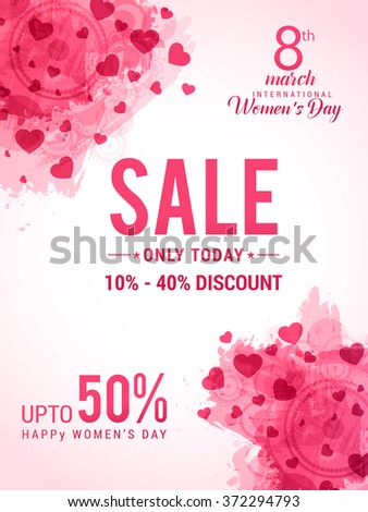 Women's Day celebration Poster, Banner or Flyer design of Sale with different discount offer.