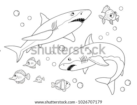 sea animals ocean sharks coloring page stock illustration