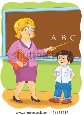 Cute Teacher Her Student Blackboard Book Stock Illustration 476635219 ...