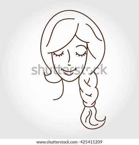 Vector Handdrawn Outline Girl Face Young Stock Vector 