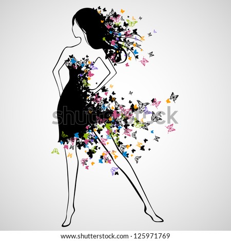 Download Vector Illustration Beautiful Woman Butterfly Dress Stock ...