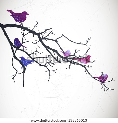 Vector Illustration of a Branch with Birds