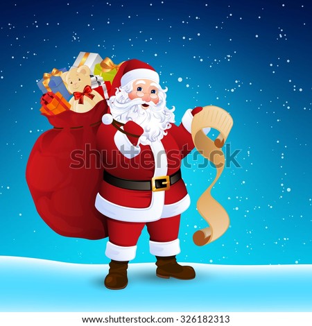Vector Illustration of Santa Claus carrying sack full of gifts