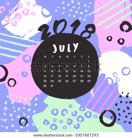 July 2018 Calendar Template Colorful Pattern Stock Vector 1007687293