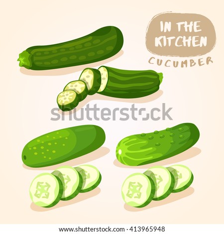 Zucchini and Cucumber : Vegetable Isolated Set : Vector Illustration