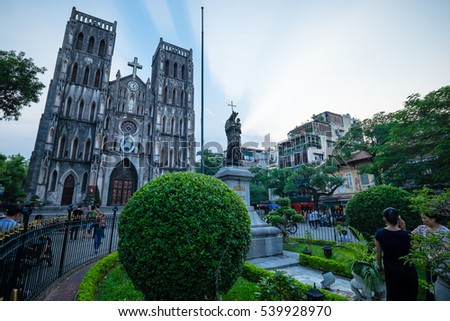 HANOI, VIETNAM - Sep 15, 2016: St Joseph's Cathedral in Hanoi, Vietnam. The famous place in Hanoi, Vietnam.