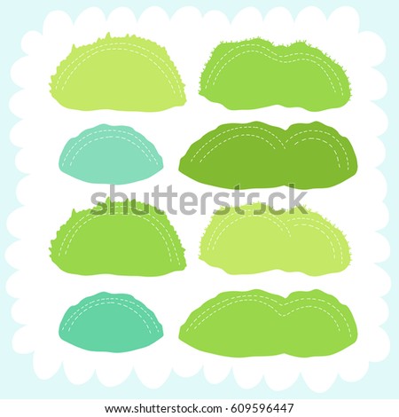 Doodles cute elements, spring theme. Color vector items collection. Illustration with glades and grass. Design for prints and cards.