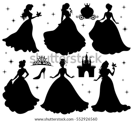 stock vector set of silhouettes of princess isolated on white 552926560