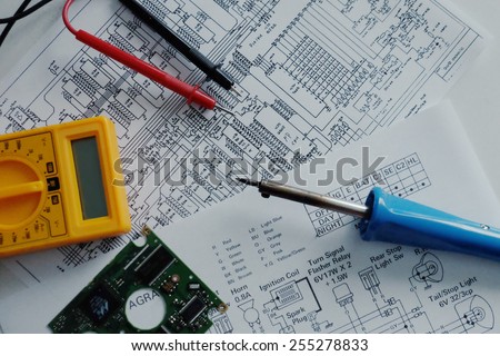 electronics electrician engineer wiring diagrams and tools background