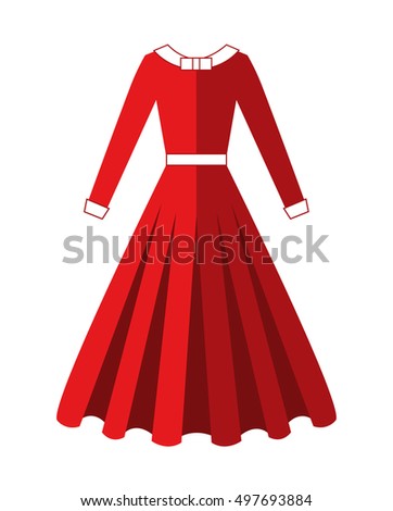 Beautiful Long Red Dress with cuffs, collar and waistband. Skirt with lush ruffles. Women's clothing. Evening attire.