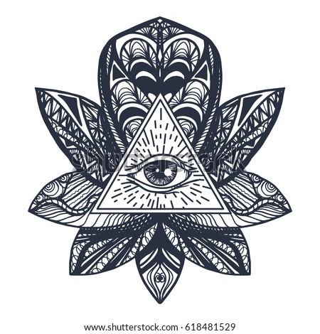 Vintage All Seeing Eye In Mandala Lotus Providence Magic Symbol For Print Tattoo