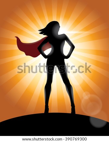 Superhero Girl Standing Cape Waving Wind Stock Vector 390769300 ...