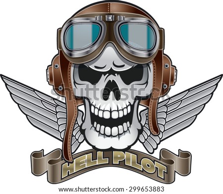 Skull Pilot Helmet Wings Banner Text Stock Vector 299653883 - Shutterstock
