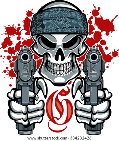 Gangster Skull Bandana Pistols Stock Vector 334232426 - Shutterstock