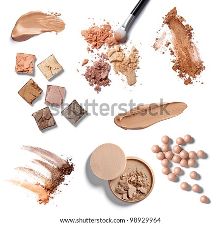 collection of  various make up accessories on white background. each one is shot separately