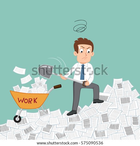 Stressed Businessman Shovel Digging Big Pile Stock Vector 575090536 ...