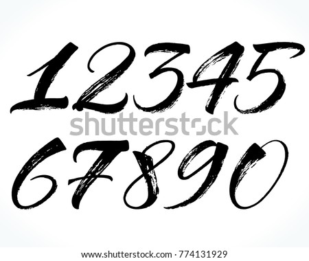 Brush Lettering Numbers Modern Calligraphy Handwritten Stock Vector 