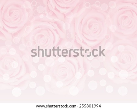 Vector abstract pink background with many pink roses and bokeh spots