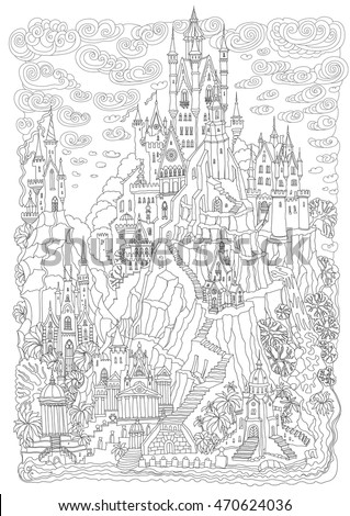 Download Fantasy Landscape Fairy Tale Castle On Stock Vector 470624036 - Shutterstock