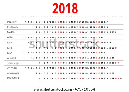 2018 calendar. Print Template. Week Starts Sunday. Portrait Orientation. Set of 12 Months. Planner for 2018 Year.