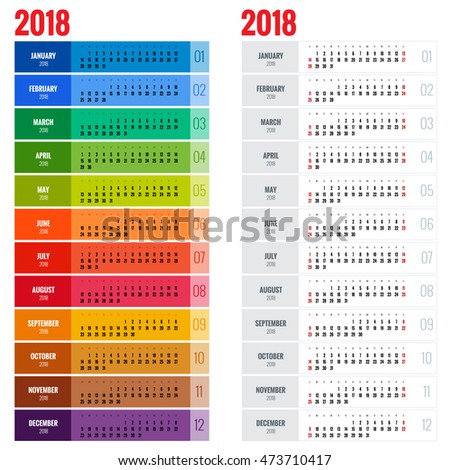 2018 calendar. Print Template. Week Starts Sunday. Portrait Orientation. Set of 12 Months. Planner for 2018 Year.