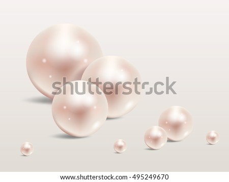 Pearls set isolated on background. Beautiful shiny natural pearls. Nacreous and iridescent. With transparent glares and highlights for decoration. Vector Illustration for your design