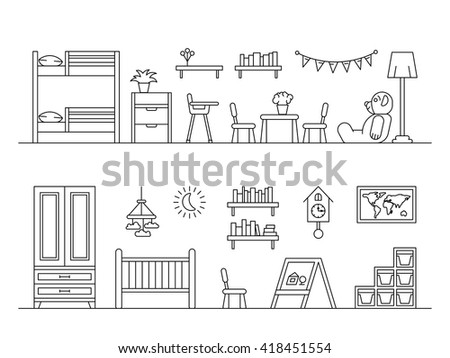 Bedroom Designs Outline set elements kids room interior kid stock vector 419151115 Bedroom Designs Outline set elements kids room interior kid stock vector 419151115
