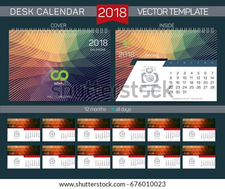 Desk Calendar 2018 Vector Design Template with abstract pattern. Set of 12 Months. vector illustration. Creative concept in bright colors